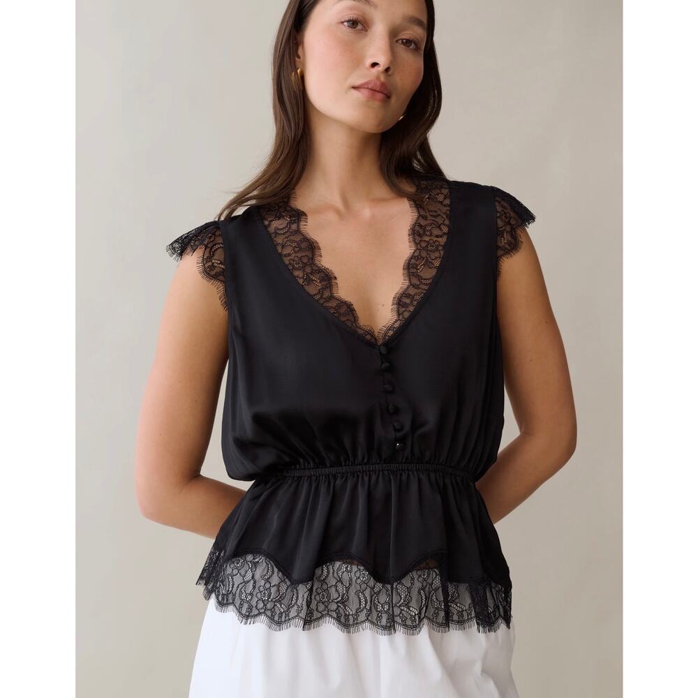 sorella Yada Silk Top black lace size M $245 - Picture 2 of 5